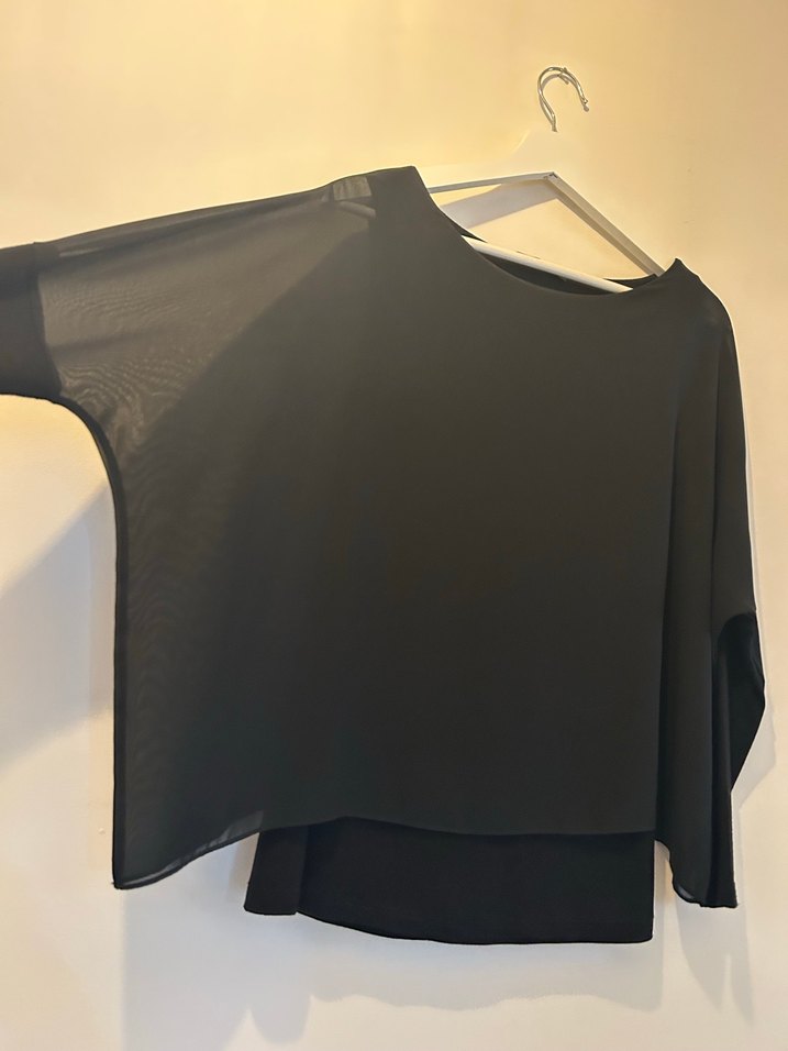 Siyah tül Uzun Kollu Kadın Bluz - Görsel 2