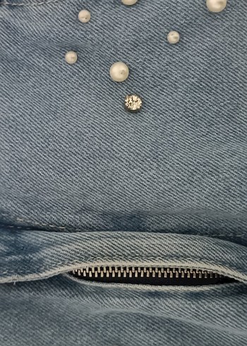 Mavi Payetli Rahat Kesim Kadın Kot Pantolon - Görsel 2