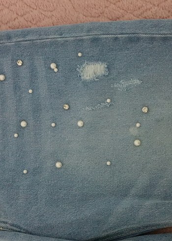 Mavi Payetli Rahat Kesim Kadın Kot Pantolon - Görsel 3