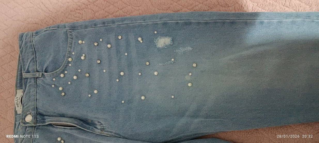 Mavi Payetli Rahat Kesim Kadın Kot Pantolon - Görsel 3