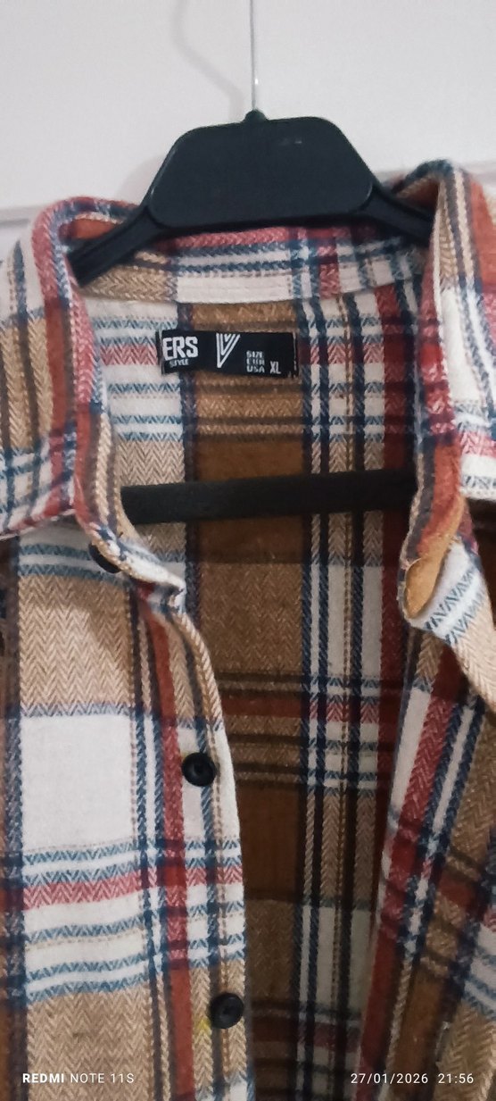 Düğmeli Kahverengi Ekose erkek Gömlek - Görsel 2