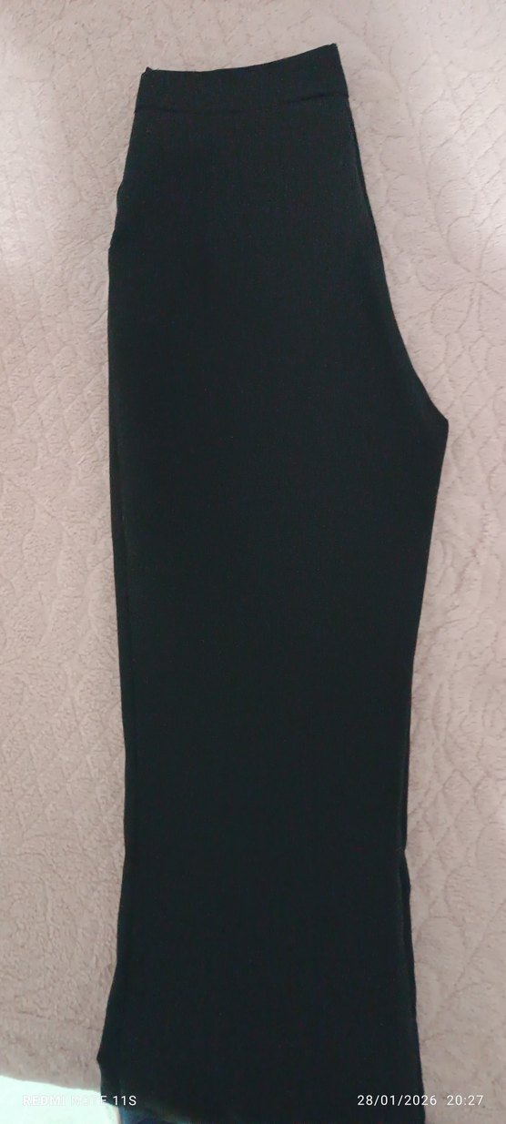 Siyah Midi Kadın Kumaş  İspanya paça Pantolon - Görsel 3