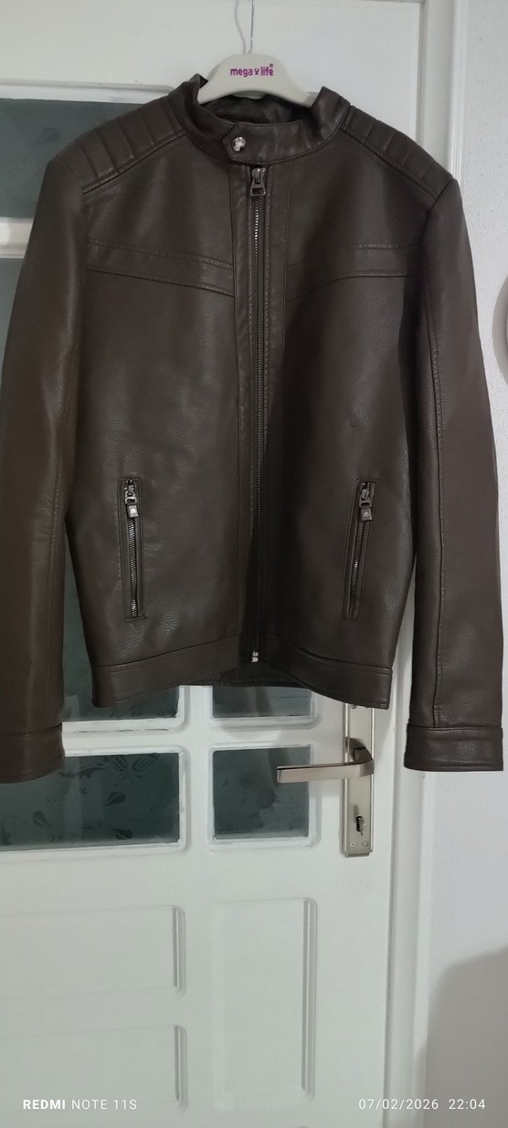 Kahverengi Deri Biker Ceket - Görsel 2