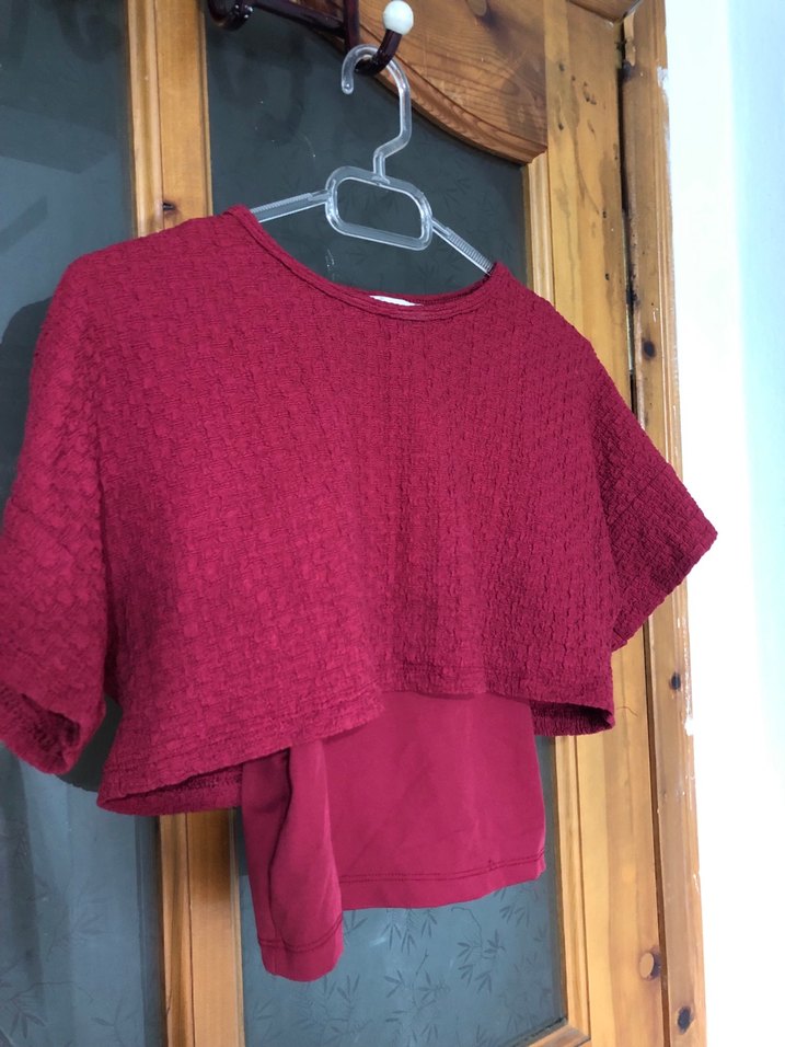 Kırmızı İnce Askılı crop ve üst takımı beden M/L - Görsel 2