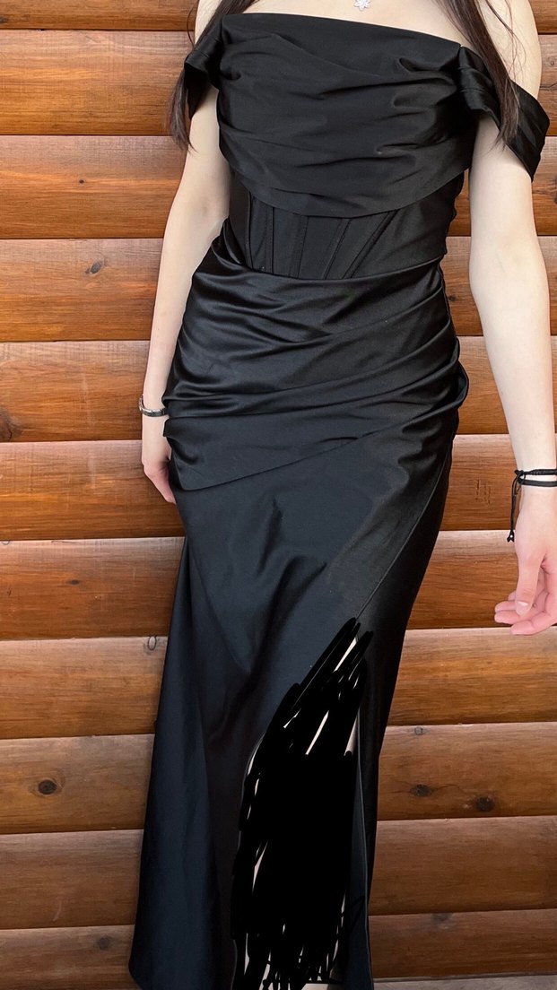 Siyah Drapeli Straplez Uzun Abiye Elbise - Görsel 4