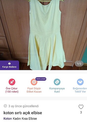 Coton sarı elbise - Görsel 3