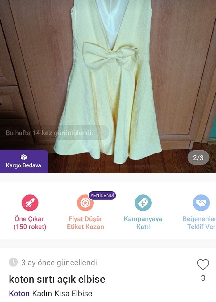 Coton sarı elbise - Görsel 2