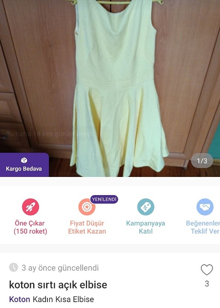 Coton sarı elbise - Görsel 3