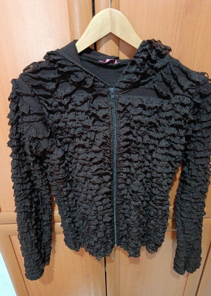 Kahverengi floş hırka - Görsel 2