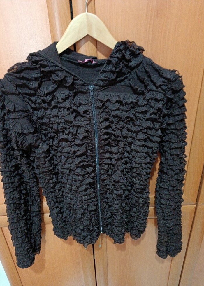 Kahverengi floş hırka - Görsel 5