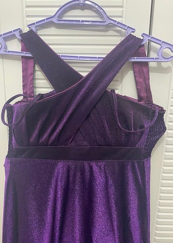 Parlak Mor Straplez Midi Gotik Elbise - Görsel 2