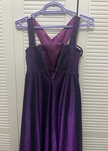 Parlak Mor Straplez Midi Gotik Elbise - Görsel 3