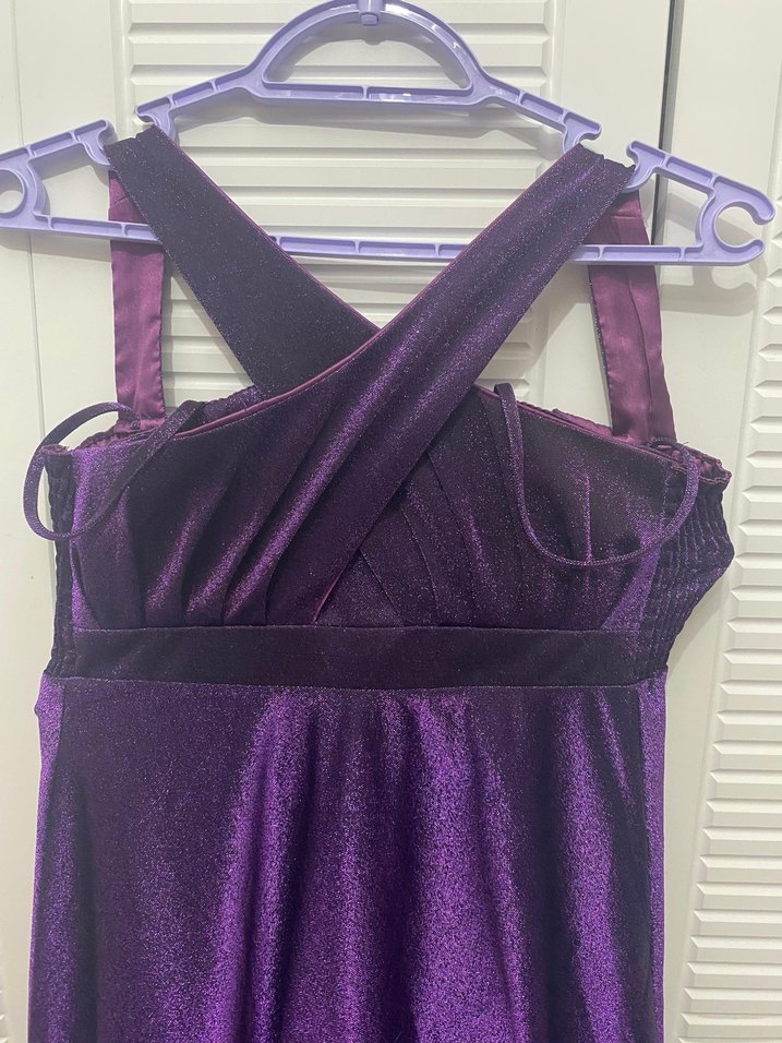 Parlak Mor Straplez Midi Gotik Elbise - Görsel 2