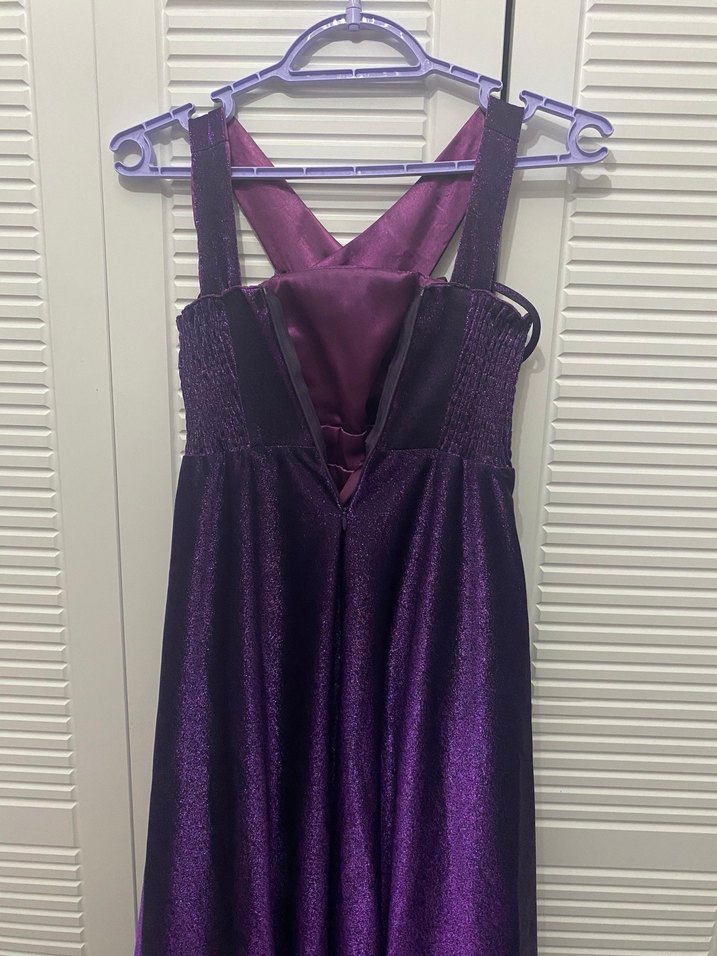 Parlak Mor Straplez Midi Gotik Elbise - Görsel 3