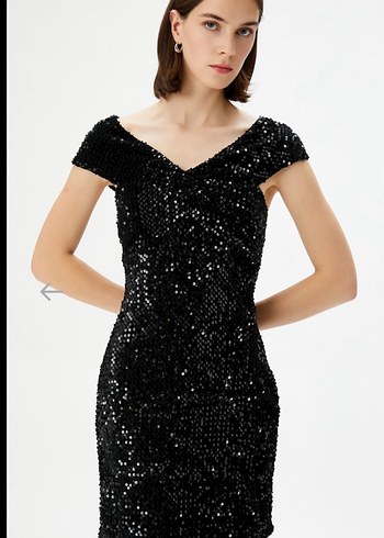 Parlak Siyah V Yaka Mini Abiye Elbise - Görsel 2