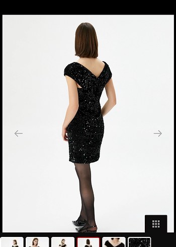 Parlak Siyah V Yaka Mini Abiye Elbise - Görsel 7