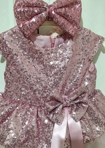 Pembe Pul Payetli Kız Çocuk Elbise - Görsel 3