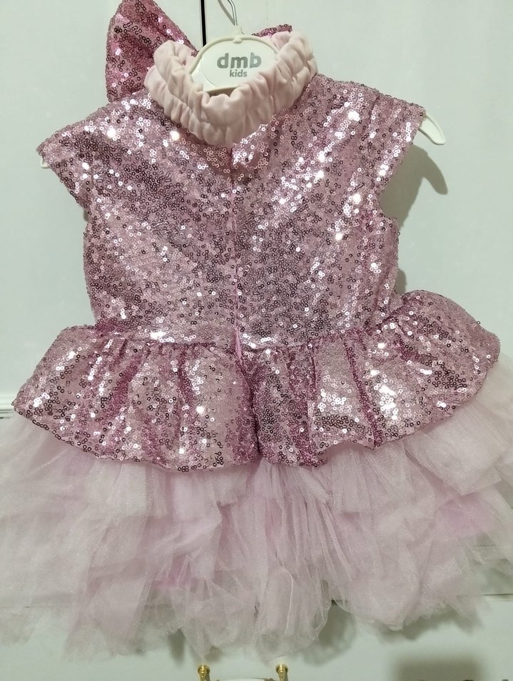 Pembe Pul Payetli Kız Çocuk Elbise - Görsel 2