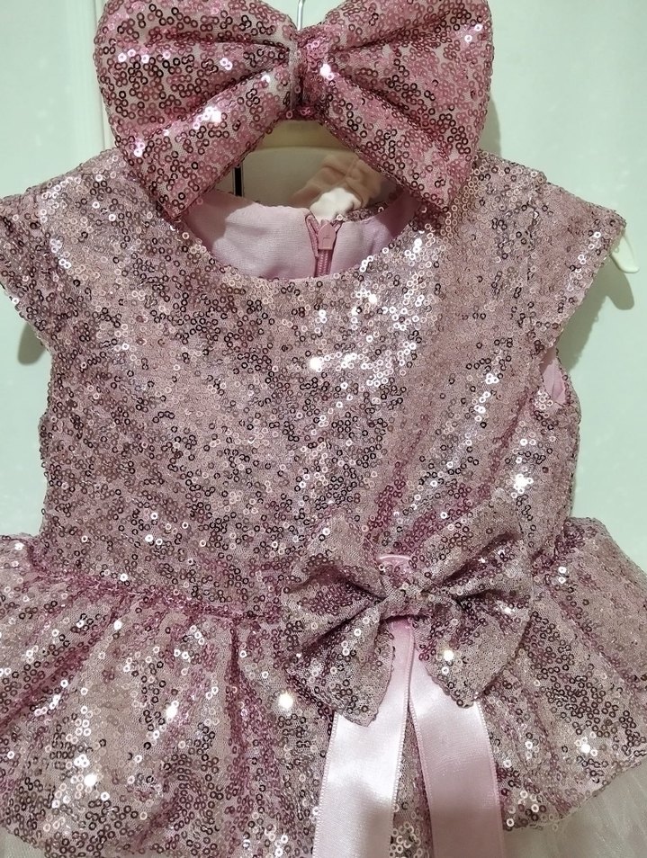Pembe Pul Payetli Kız Çocuk Elbise - Görsel 3