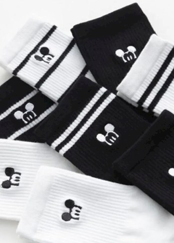 Siyah Beyaz Çizgili Pamuklu Çorap - Görsel 2
