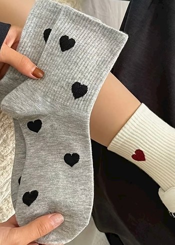 Nakışlı Gri Kız Çorabı - Görsel 2