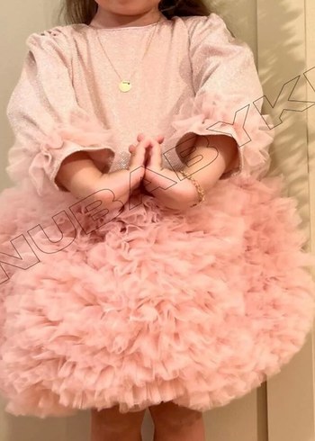 Uzun Kollu Pembe Kız Çocuk Elbise - Görsel 4