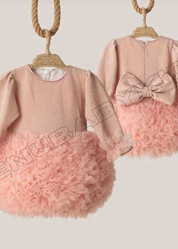 Uzun Kollu Pembe Kız Çocuk Elbise - Görsel 3