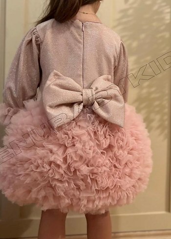 Uzun Kollu Pembe Kız Çocuk Elbise - Görsel 6