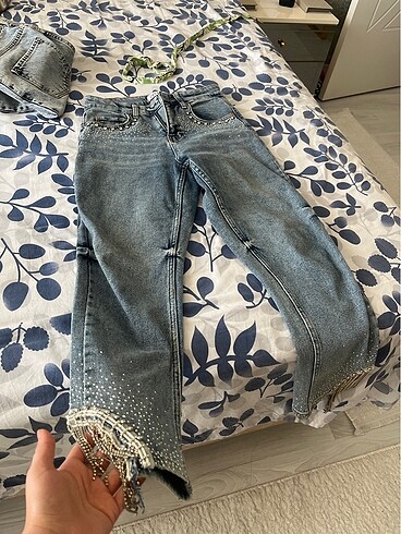 m Beden mavi Renk Taşlı pantolon