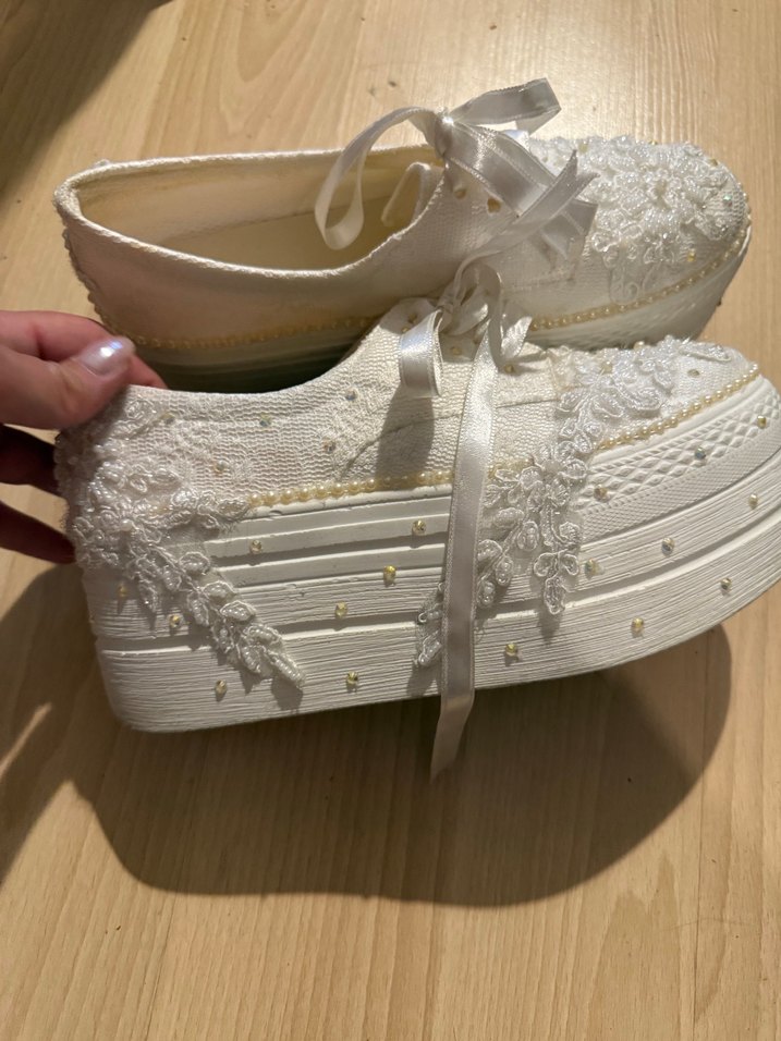 Dantel Detaylı Beyaz Dolgu Topuklu Espadril - Görsel 5