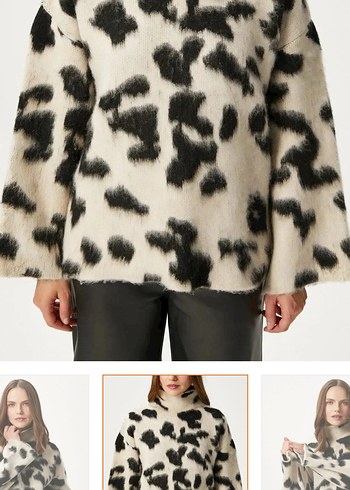 m Beden Siyah Leopar Desenli Kadın Sweatshirt