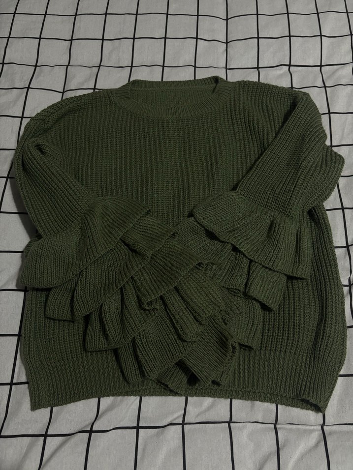 Kadın Yeşil Fırfırlı Triko Kazak - Görsel 2