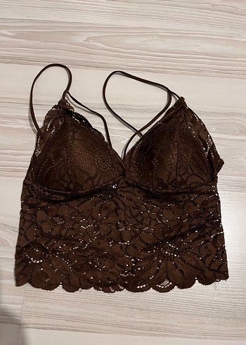 Kahverengi Dantel Bohem Bralet
