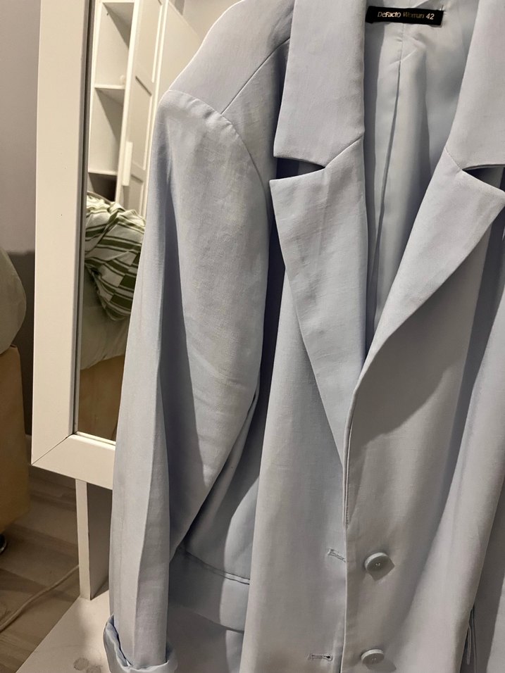 Düğmeli Beyaz Kadın Blazer Ceket - Görsel 2