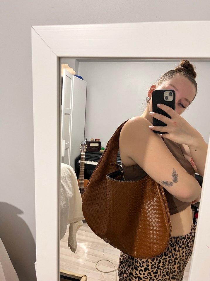 Kahverengi Yılan Derisi Desenli Deri Kadın Çanta - Görsel 3