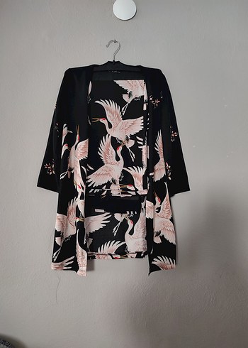 Kadın Siyah Desenli Mini Kimono takım