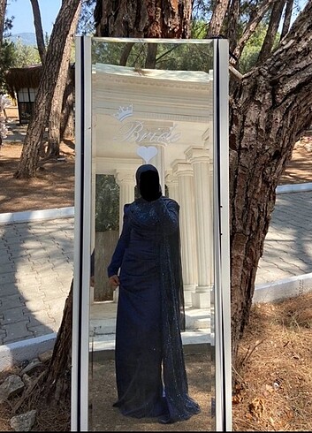 xxl Beden lacivert Renk Tesettür abiye taşlı saten