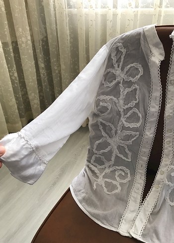 Diğer Nakışlı, düğmeli, askısız keten kadın bluz