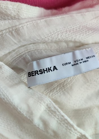 Bershka BERSHKA Beyaz Kısa Kollu Keten Gömlek