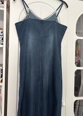 Diğer V Yaka Denim Uzun Elbise