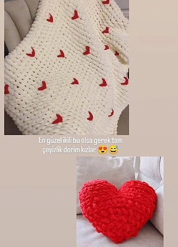 Tek kişilik battaniye ve kalp yastık
