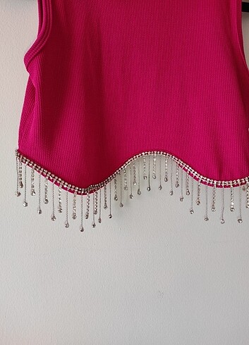 River Island Taşlı fuşya kolsuz crop bluz 