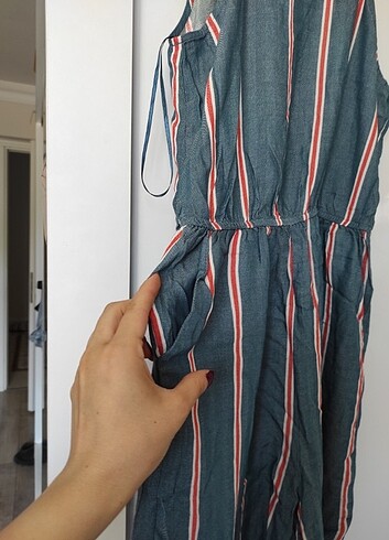xs Beden mavi Renk Halter yaka koton çizgili tulum rahat şort