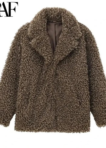 Kahverengi Kürklü Kadın Midi Kaban teddy - Görsel 2