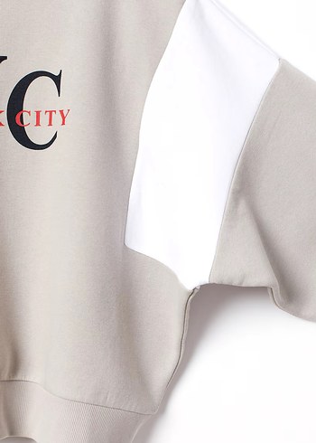 bej Baskılı Uzun Kollu Sweatshirt - Görsel 2