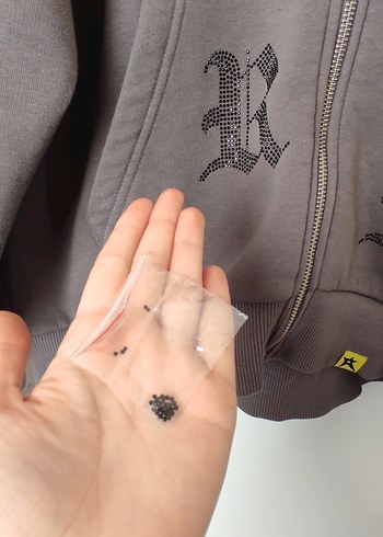 Gri Fermuarlı sweatshirt oversize taşlı hırka - Görsel 5