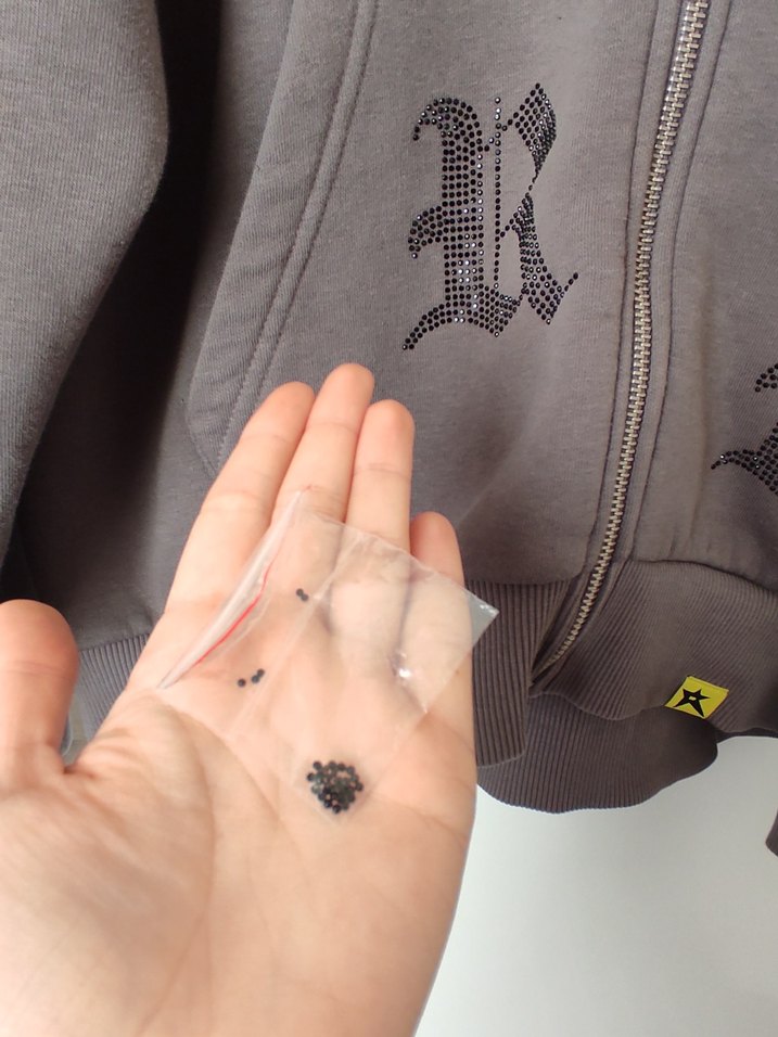 Gri Fermuarlı sweatshirt oversize taşlı hırka - Görsel 5