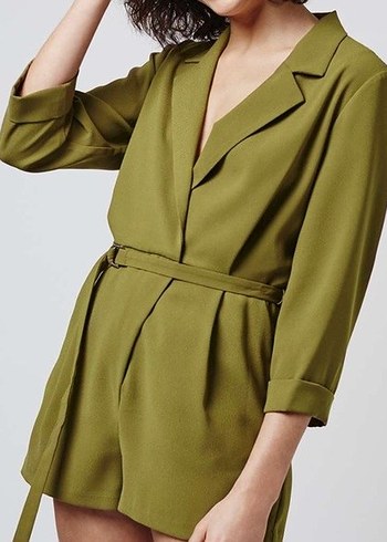 Kadın Haki Kemerli Kısa Tulum blazer - Görsel 3