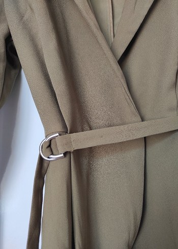 yağ yeşili haki Kemerli Mini Kadın blazer tulum - Görsel 3