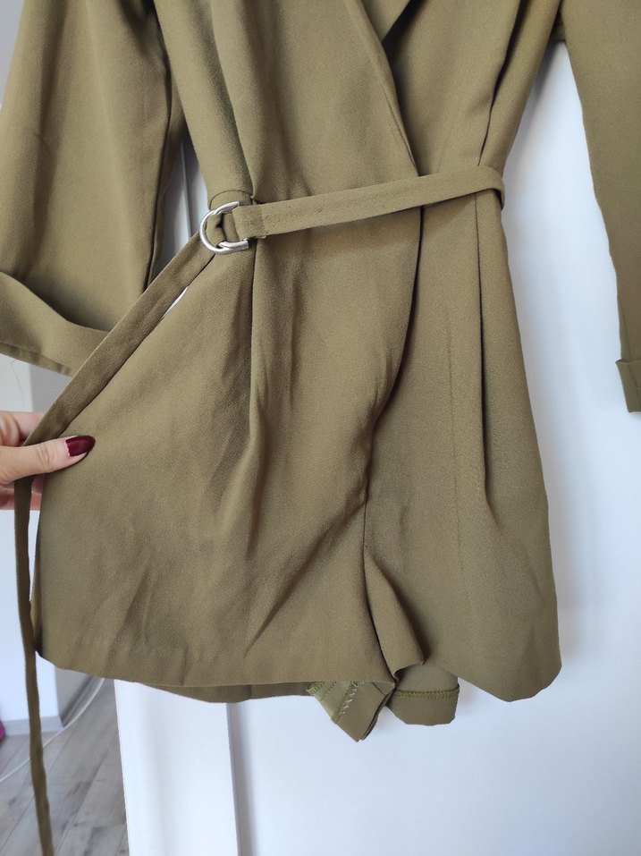 yağ yeşili haki Kemerli Mini Kadın blazer tulum - Görsel 5